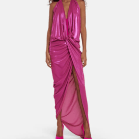 The Attico Halterneck Pink Lamé Maxi Dress — image 1