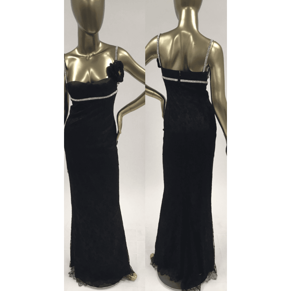 Dolce & Gabbana Black Lace Gown W/ Flower Detail