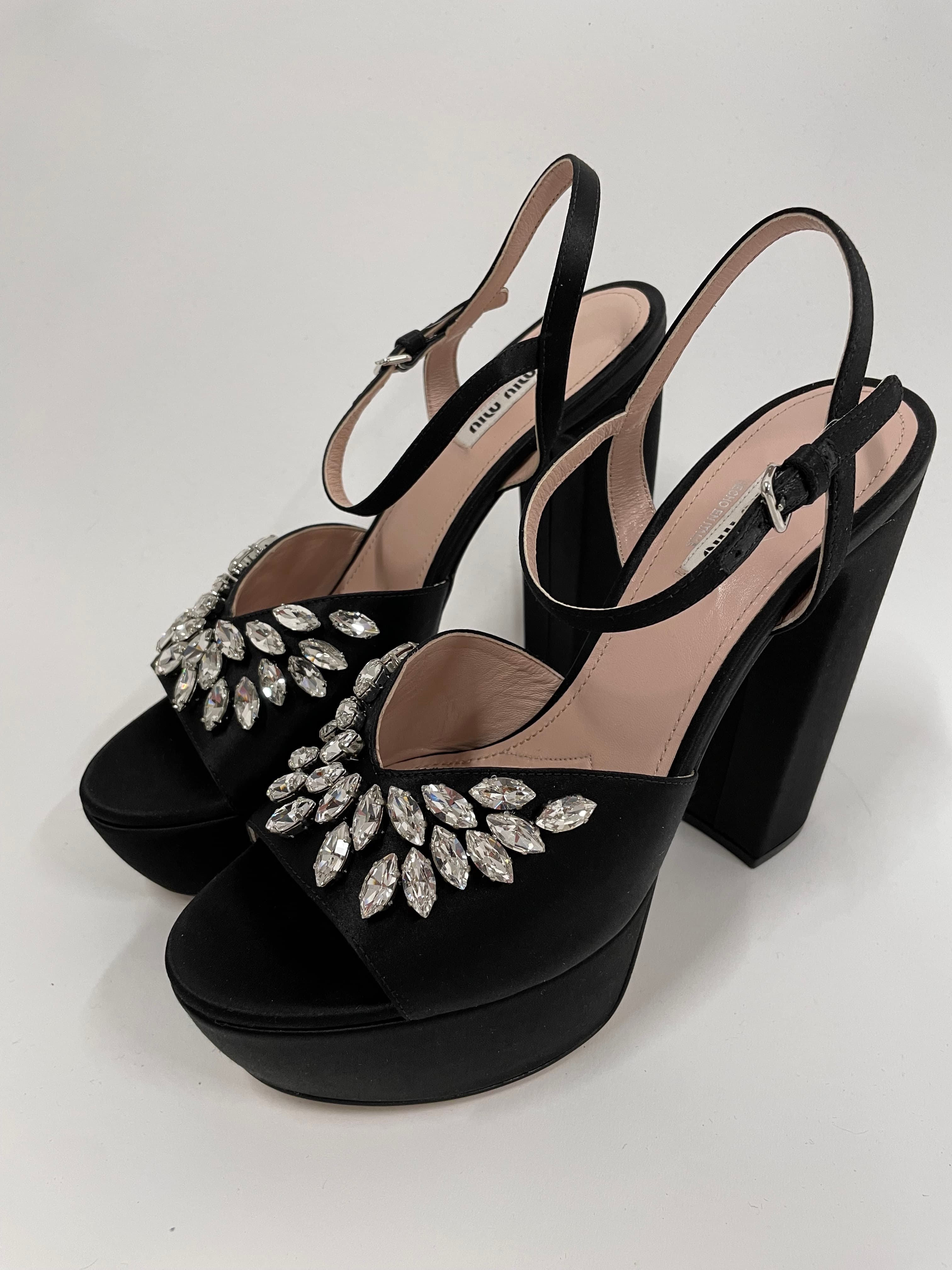 Miu Miu Platform Sandals With Rhinestones