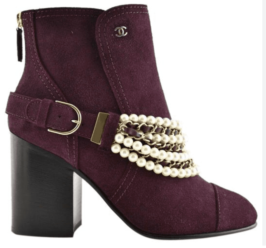 Chanel Suede Pearl Chain Ankle Boot