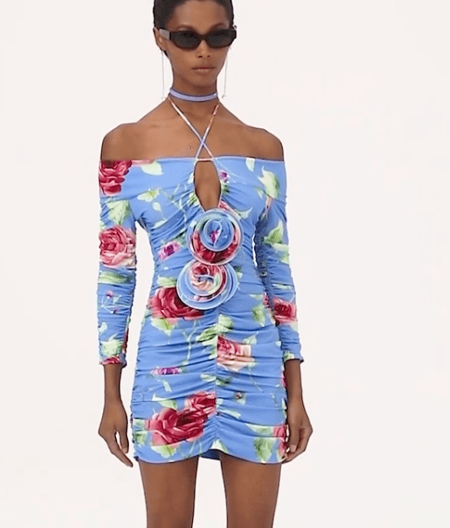Magda Butrym Off Shoulder Long Sleeve Floral Print Mini Dress