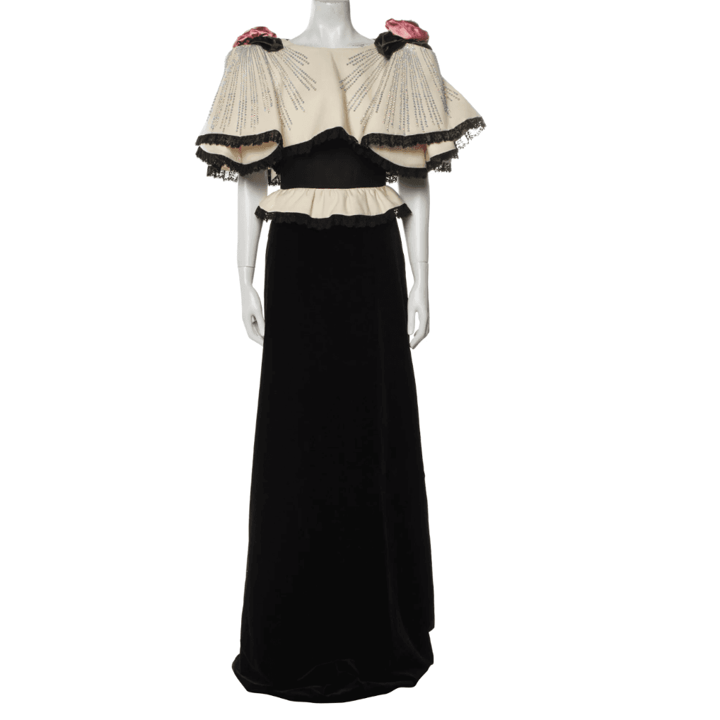 Gucci Velvet Gown With Embellished Capelet