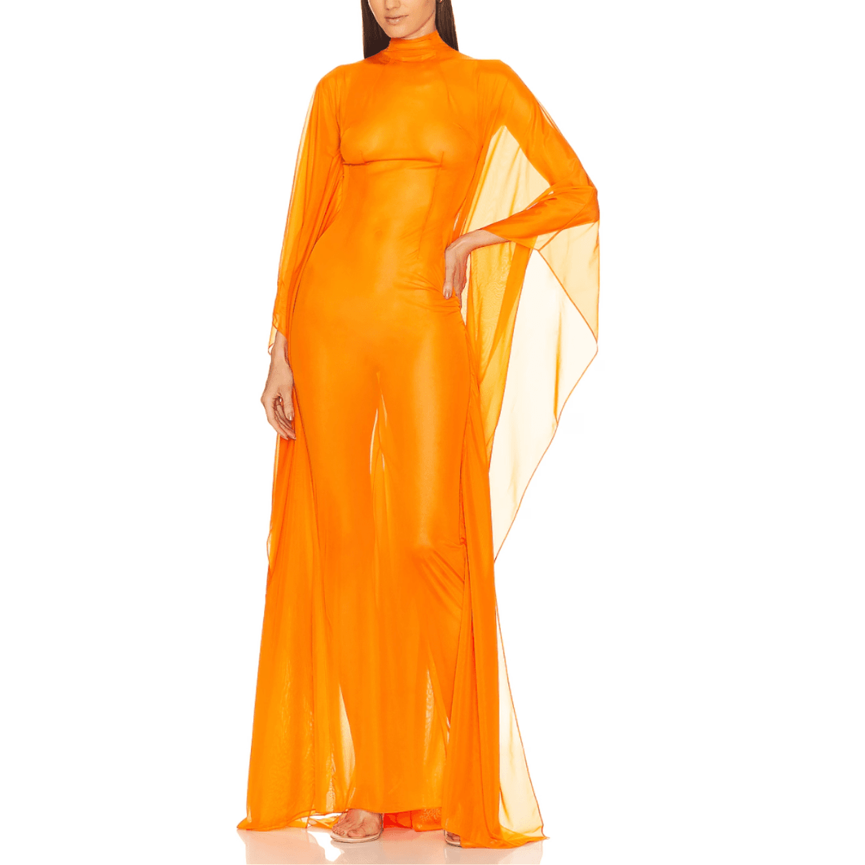 Laquan Smith Mockneck Sheer Gown With Sweeping Dolman Sleeves