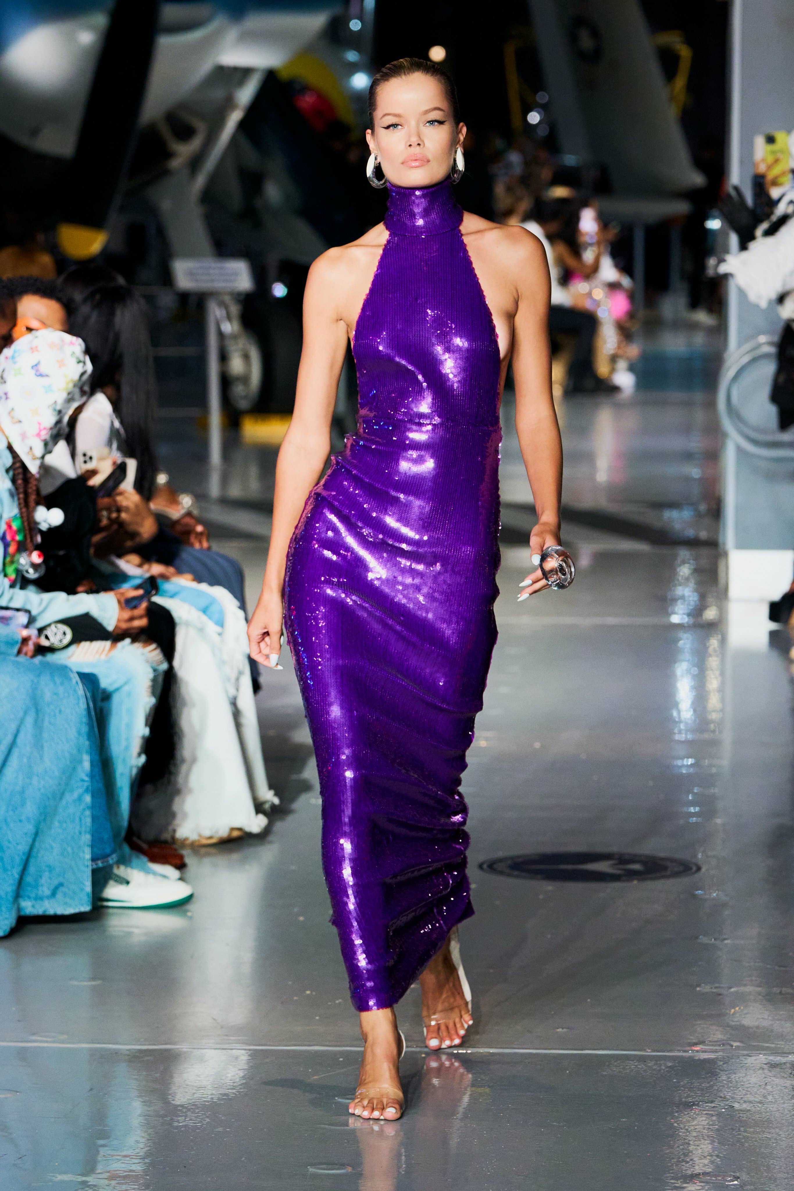 Laquan Smith Purple Sequin Halterneck Gown