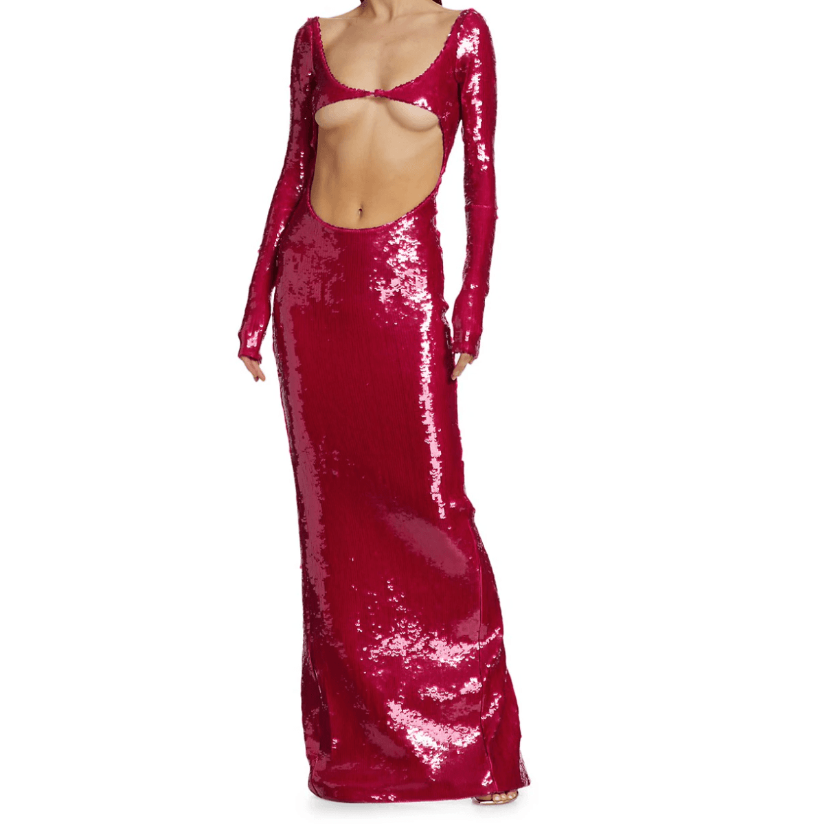 Laquan Smith Magenta Sequined Cutout Off-shoulder Gown
