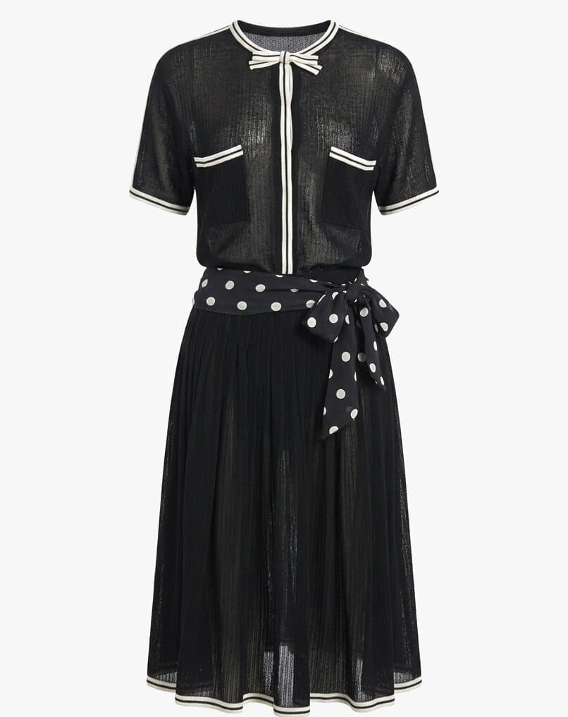 Vintage Chanel Short Sleeve Polka Dot Belt Dress