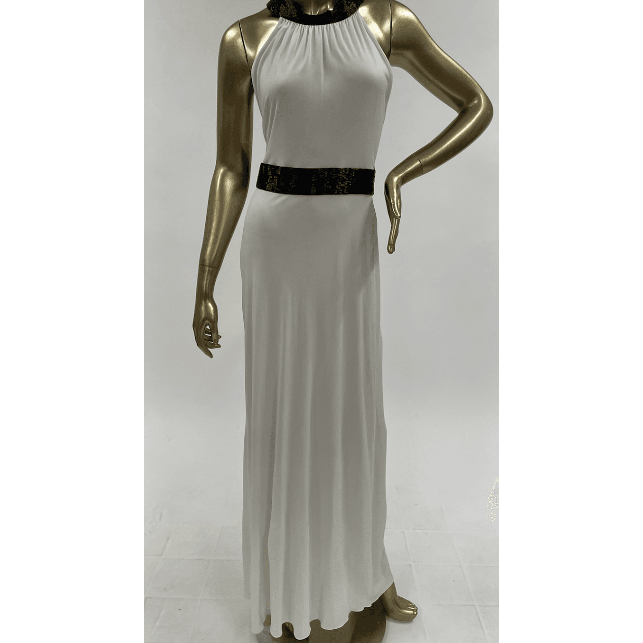 Celine Halter Contrast Beaded Belt And Halter Dress