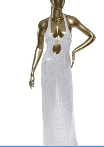 Raisa & Vanessa White Rhinestone And Plexi Halter Long Dress