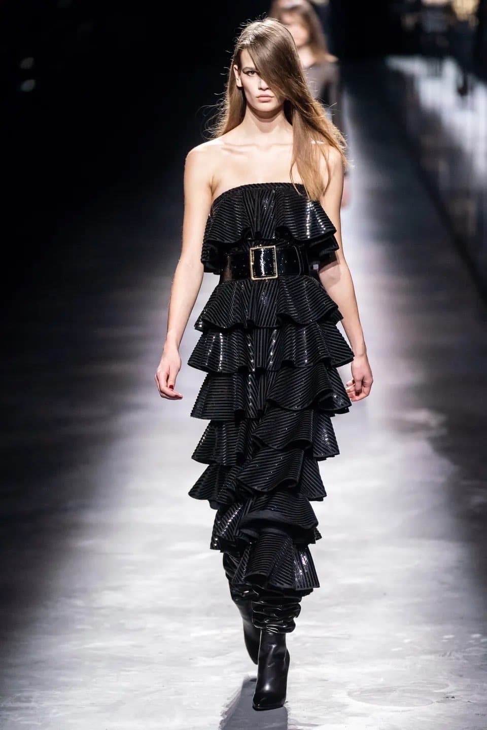 Yves Saint Laurent Gown Tiered Black Sequin