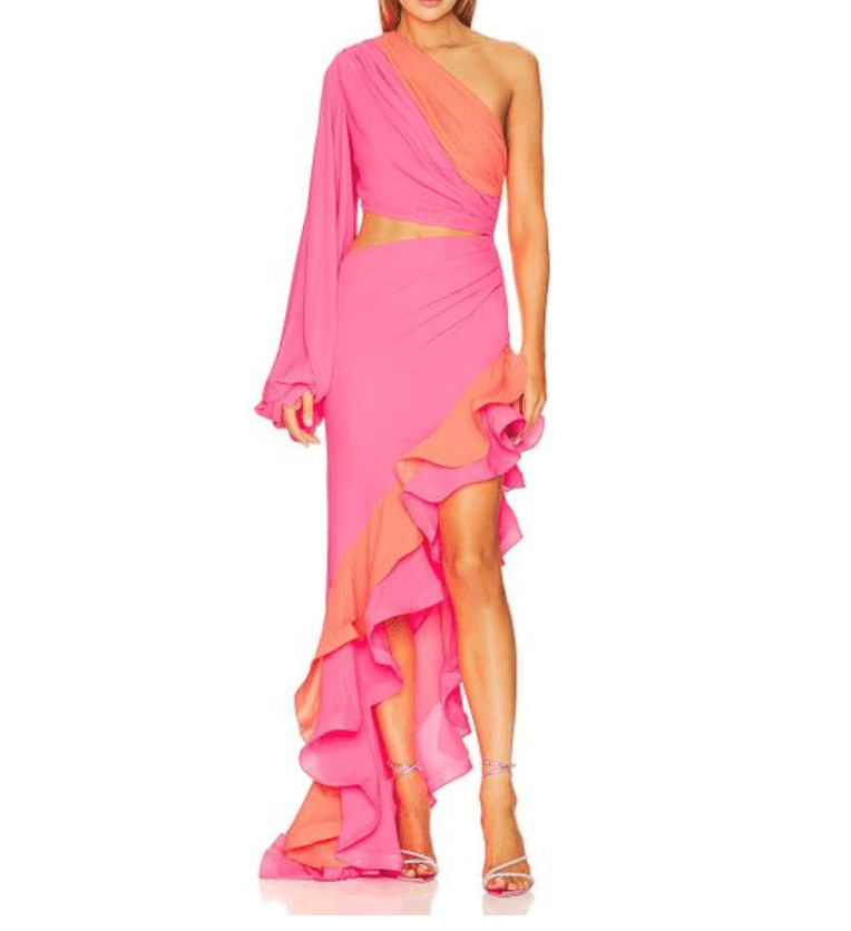 Bronx And Banco Pink & Orange One-shoulder Gown