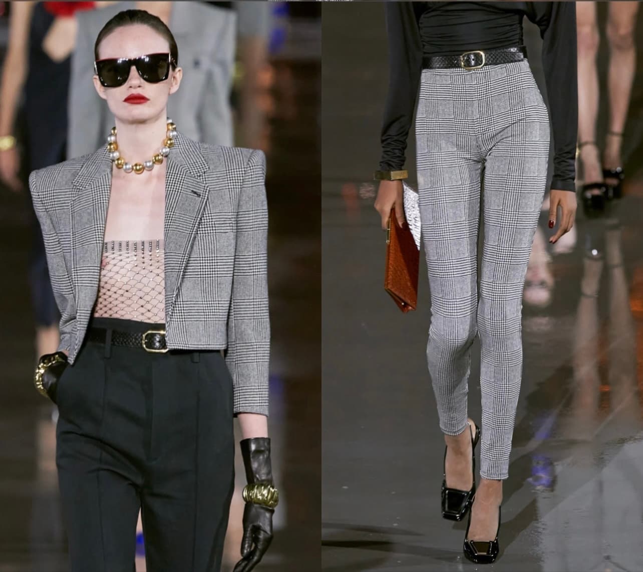 Saint Laurent Cropped Checkered Blazer + Leggings Set