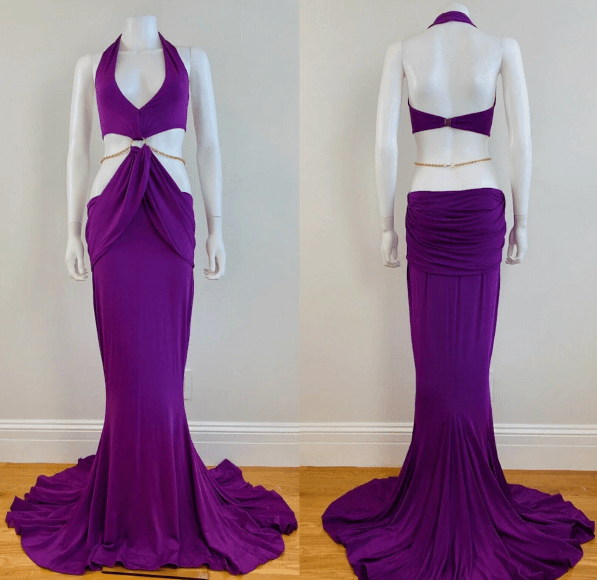 Vintage Y2k 2000s Just Cavalli By Roberto Cavalli Purple Fuchsia Halter Low Cut