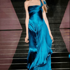 Versace Vintage 2006 Runway Vintage Silk Turquoise Blue Gown With Slit — image 4