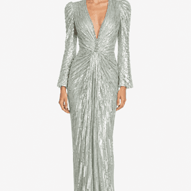 Jenny Packham Sage Green Sequin Embellished Long Sleeved Gown — image 3