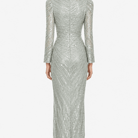 Jenny Packham Sage Green Sequin Embellished Long Sleeved Gown — image 4
