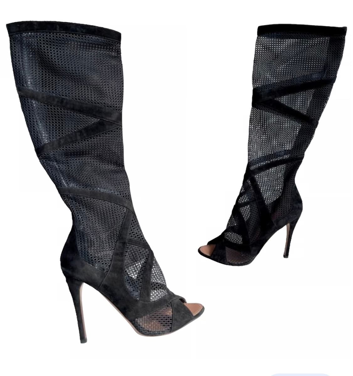 Alaia Black Preforated Peep Toe Boots