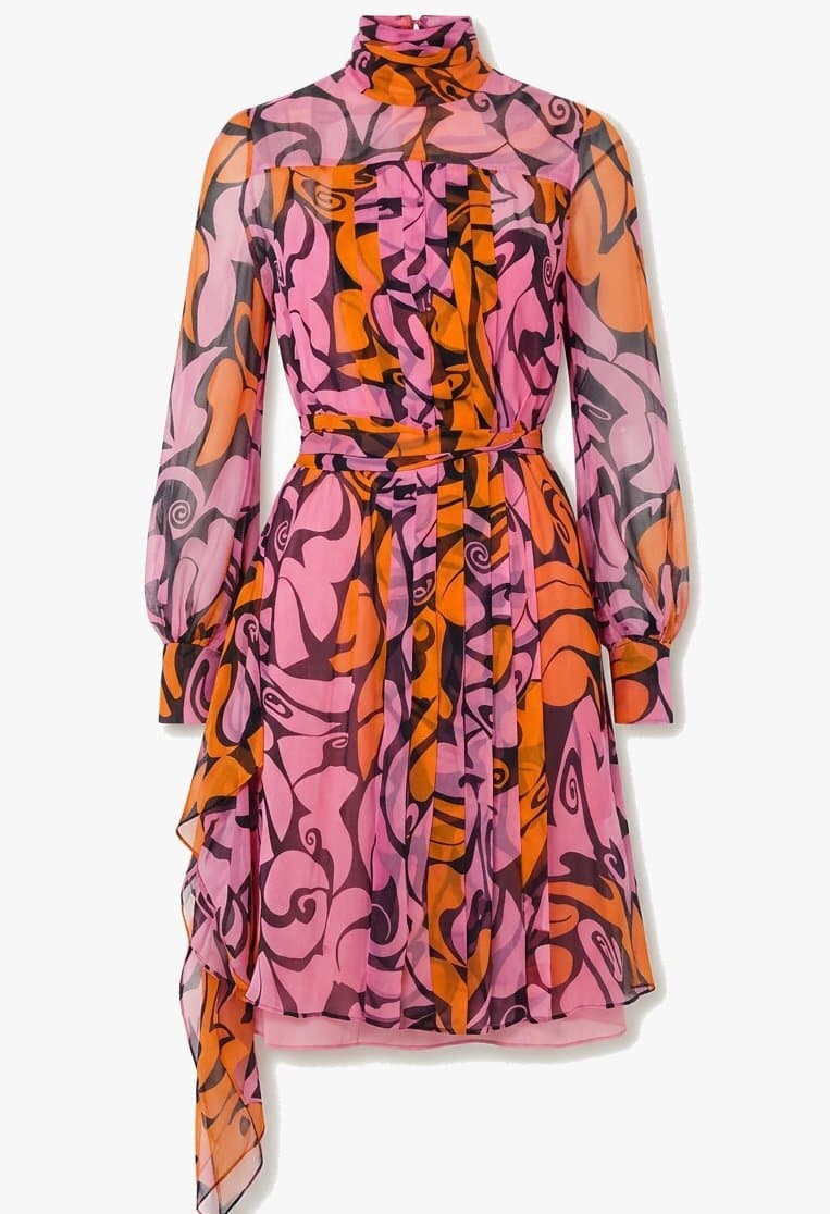 Miu Miu Resort 2015 Pink Orange Printed Midi Dress