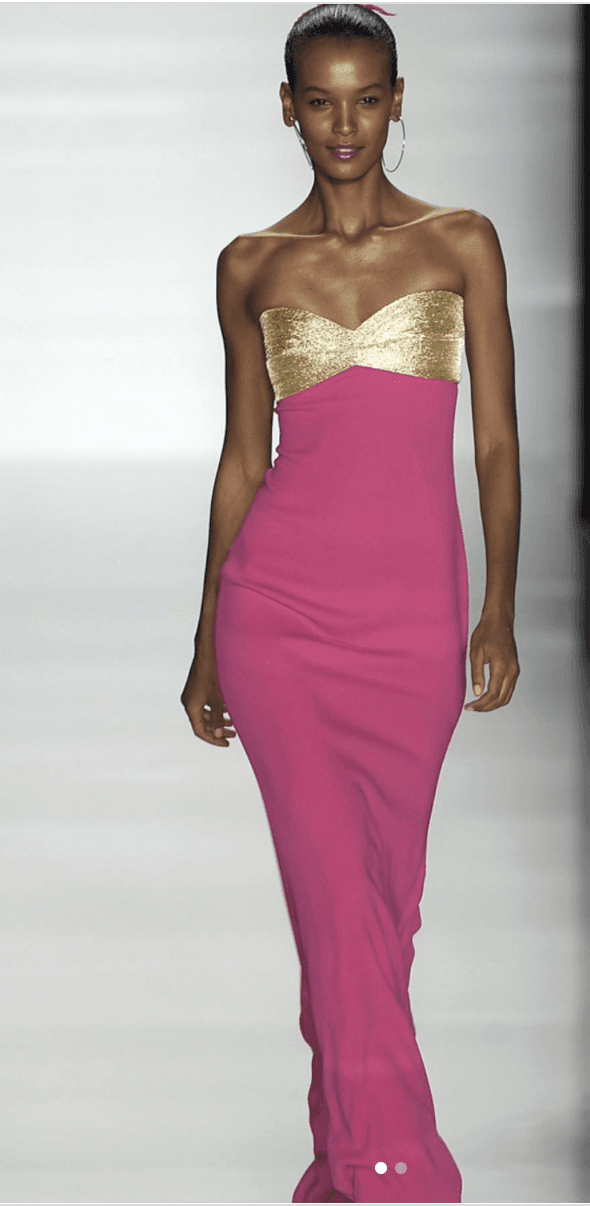 Celine By Michael Kors S/s 2004 Pink And Gold Silk Strapless Gown