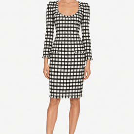 Oscar De La Renta Check Tweed Black And White Midi Dress — image 3