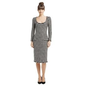 Oscar De La Renta Check Tweed Black And White Midi Dress — image 6