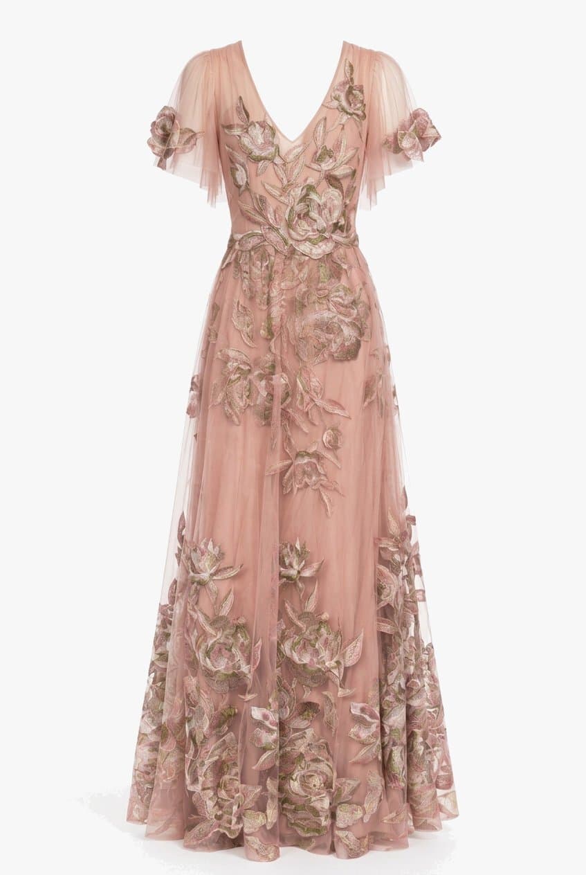 Marchesa Notte Pink Embroidered Gown