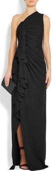 Givenchy Black One-shoulder Ruffled Stretch-crepe Gown