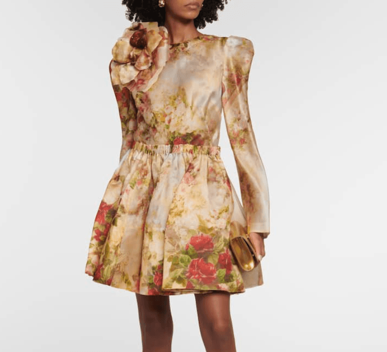 Zimmermann Floral Silk Mini Dress With Flower Detail Pin