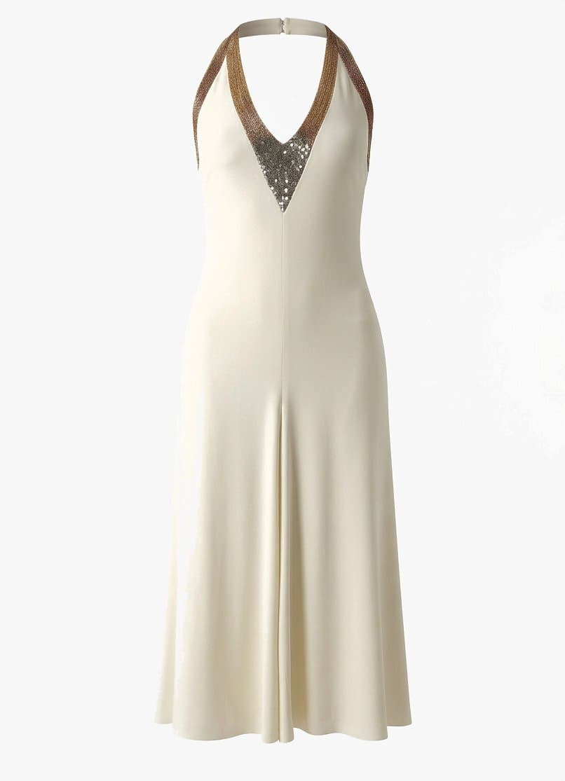 Azzaro Vintage 2005 Ivory Gown With Gold Sequin Plunge Vintage