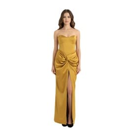 Rasario Strapless Satin Corset Gown With Slit Gold — image 2