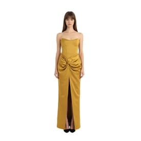 Rasario Strapless Satin Corset Gown With Slit Gold — image 3