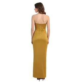 Rasario Strapless Satin Corset Gown With Slit Gold — image 4