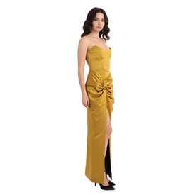 Rasario Strapless Satin Corset Gown With Slit Gold — image 6