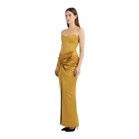 Rasario Strapless Satin Corset Gown With Slit Gold — image 7