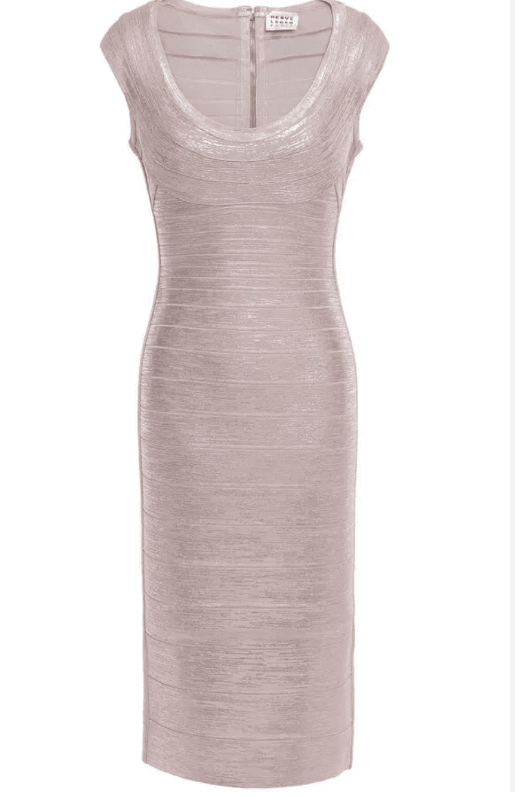 Herve Leger Coated Metallic Bandage Dress Rose Gold