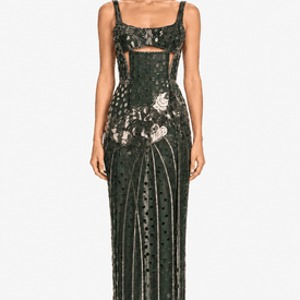 J Mendel Green Metallic Cut Out Gown — image 4