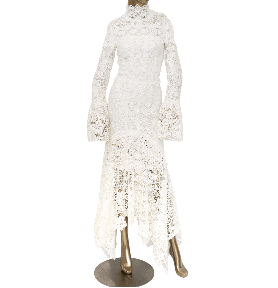 Costarellos Guipure Lace Asymmetrical Gown