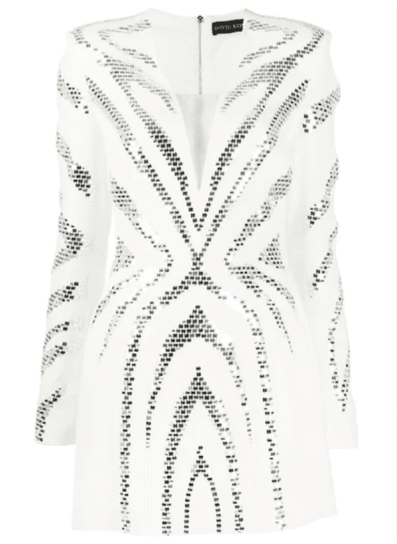 David Koma Plunge Zebra Mini Dress White Silver