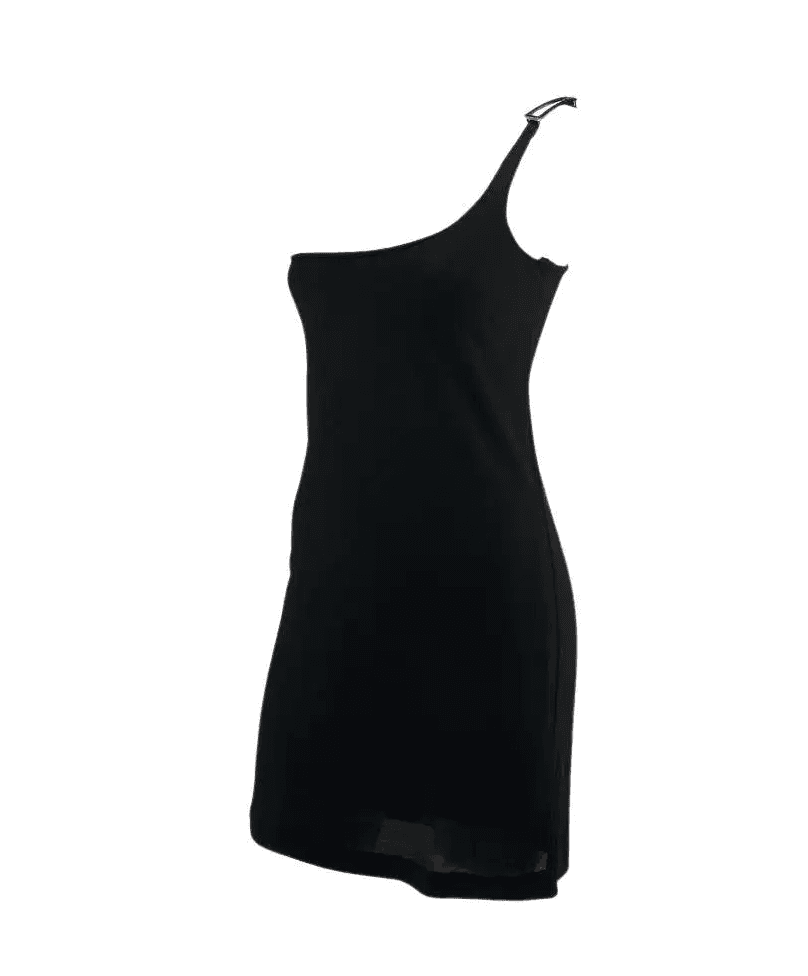 Gucci By Tom Ford Vintage 1998 Black Metallic G Buckle One Shoulder Mini Dress