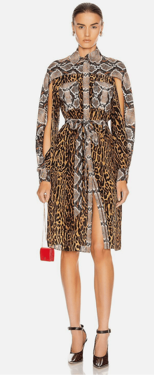 Burberry Costanza Brown Snakeskin Leopard Animal Print Silk Belt Shirt Dress