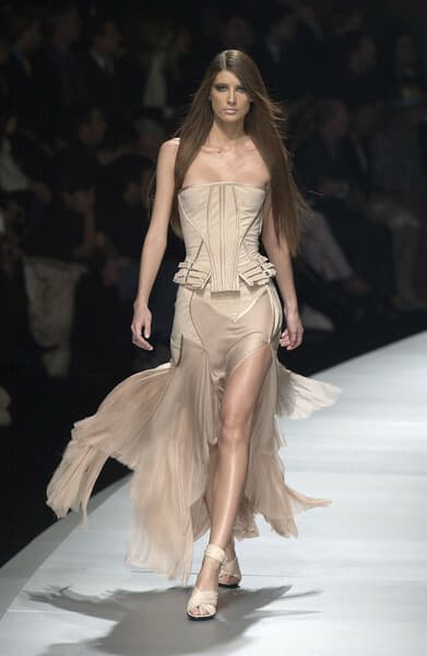 Vintage Versace Spring 2003 Nude Corset And Chiffon Skirt Set 6