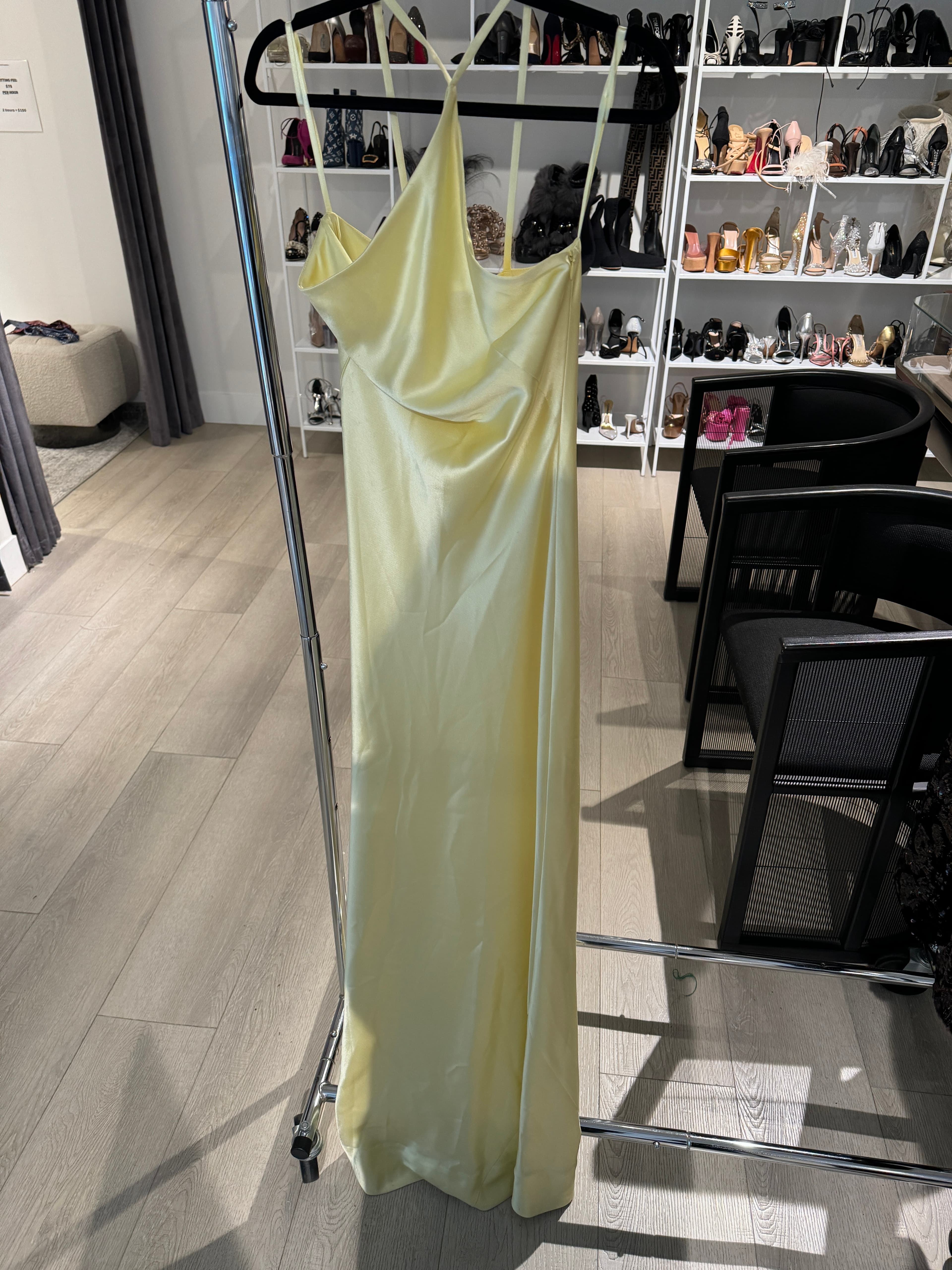 Galvan yellow halter neck gown