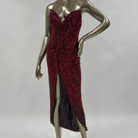 Vintage 80s Bob Mackie Red Embellished Strapless Dress — image 1