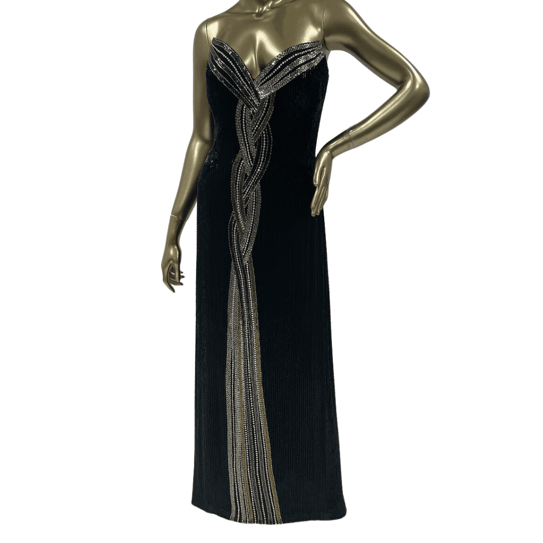 Vintage 80s Bob Mackie Black Silver Embellished Strapless Dress