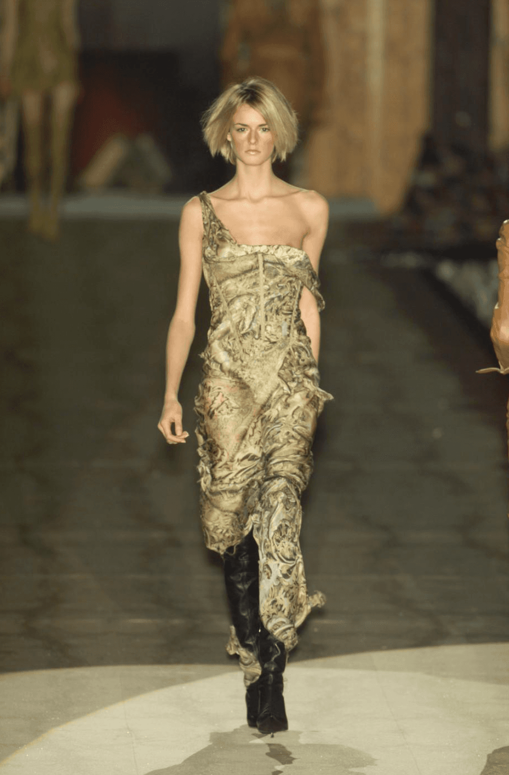 Roberto Cavalli Vintage Runway Printed Silk Corseted Trained Evening Dress Fall/winter 2001