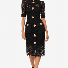 Dolce & Gabbana Embellished Lace Midi Dress With Gold Leaf Buttons — image 4