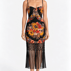 Roberto Cavalli Vintage Midi Dress Flowers And Tassles — image 3