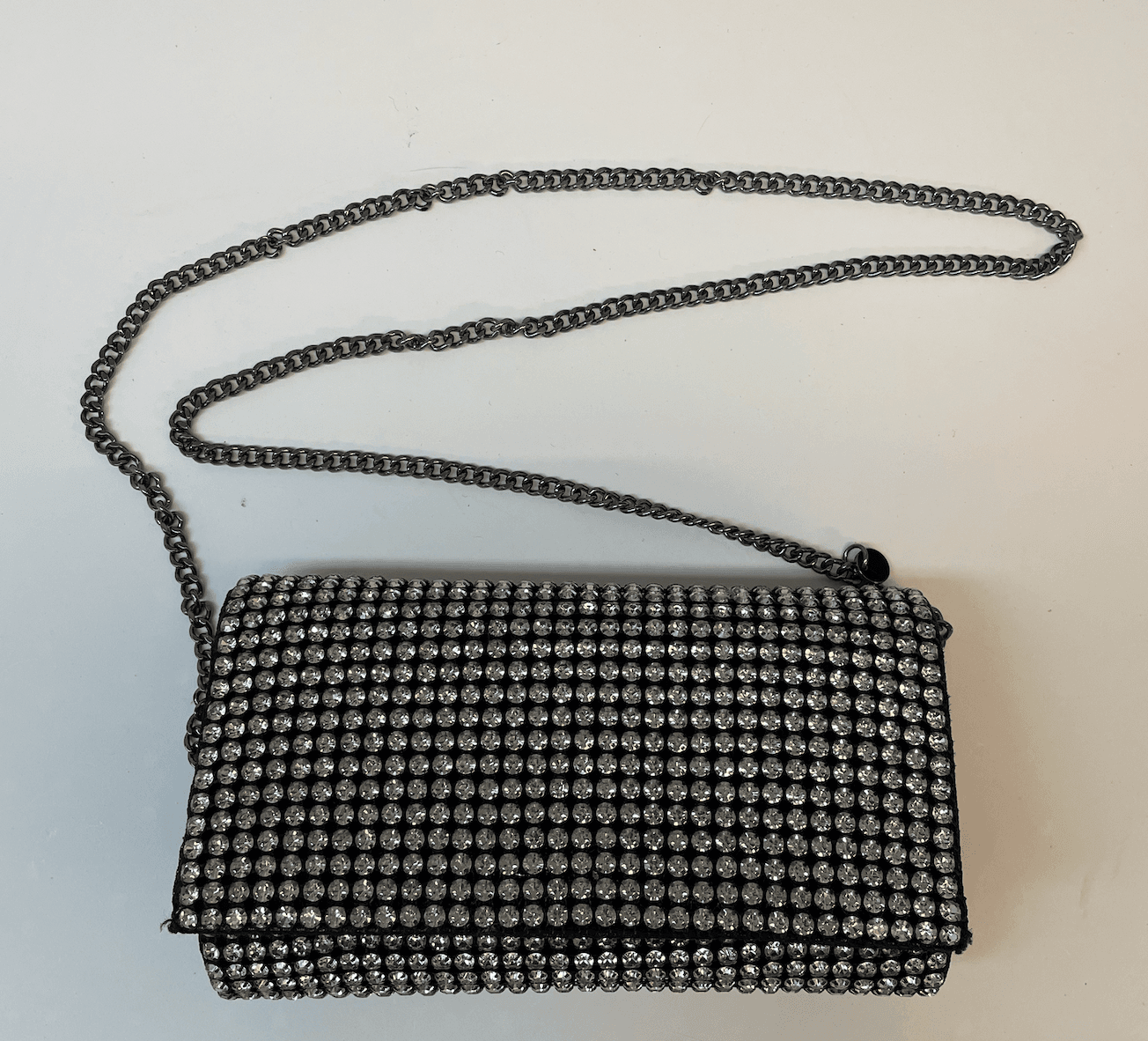 Olga Berg Rhinestone Clutch With Chain Strap