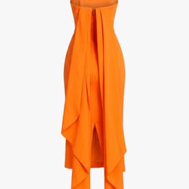Alex Perry Orange Strapless Crepe Cocktail Midi Dress — image 2