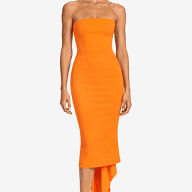 Alex Perry Orange Strapless Crepe Cocktail Midi Dress — image 3