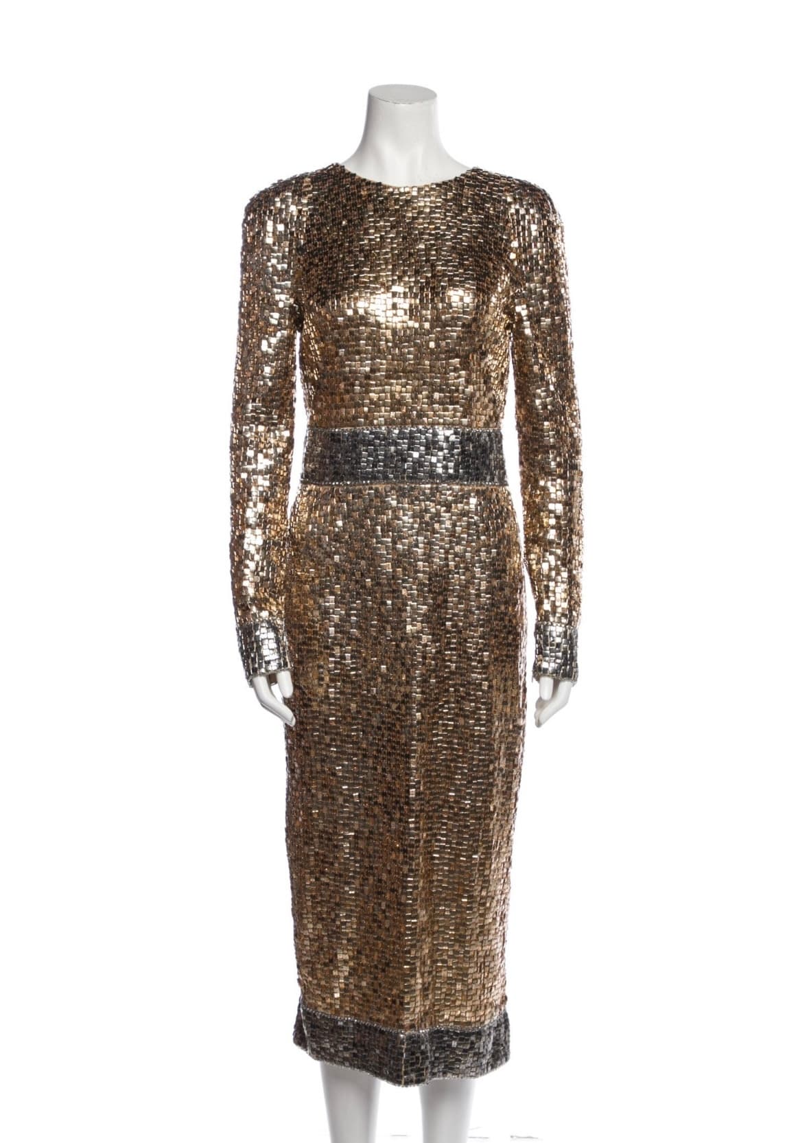 Tom Ford Gold And Silver Square Sequin Long Sleeve Midi Dress